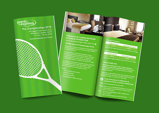 Small DL Booklets to promote Wimbledon Packages from Event Express